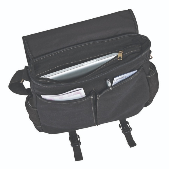 Men's Washed Canvas Messenger Bag Black Or Grey - Picture 2 of 4